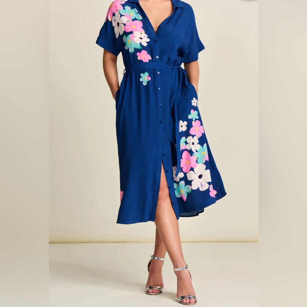 POM Amsterdam ink blue blossom dress